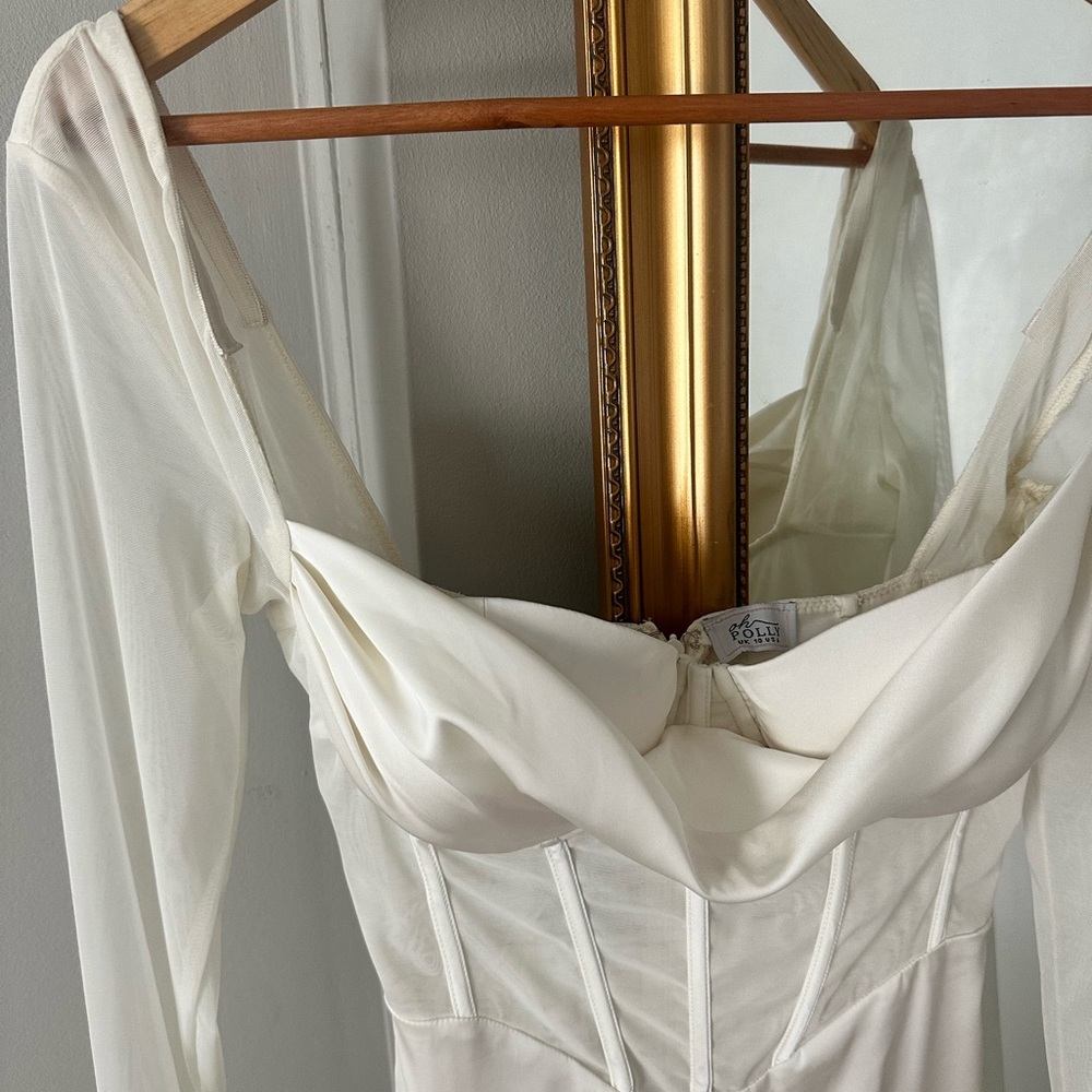 Oh Polly Ivory Sheer Sleeve Bustier Slip Dress - Picture 4 of 6